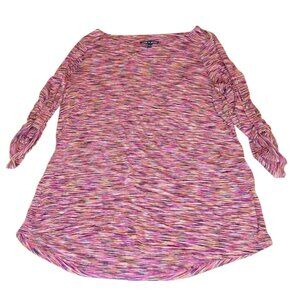 Cable & Gauge Women's Size Large Shirt Pink Orange 3/4 Roll Tab Sleeve Stretch